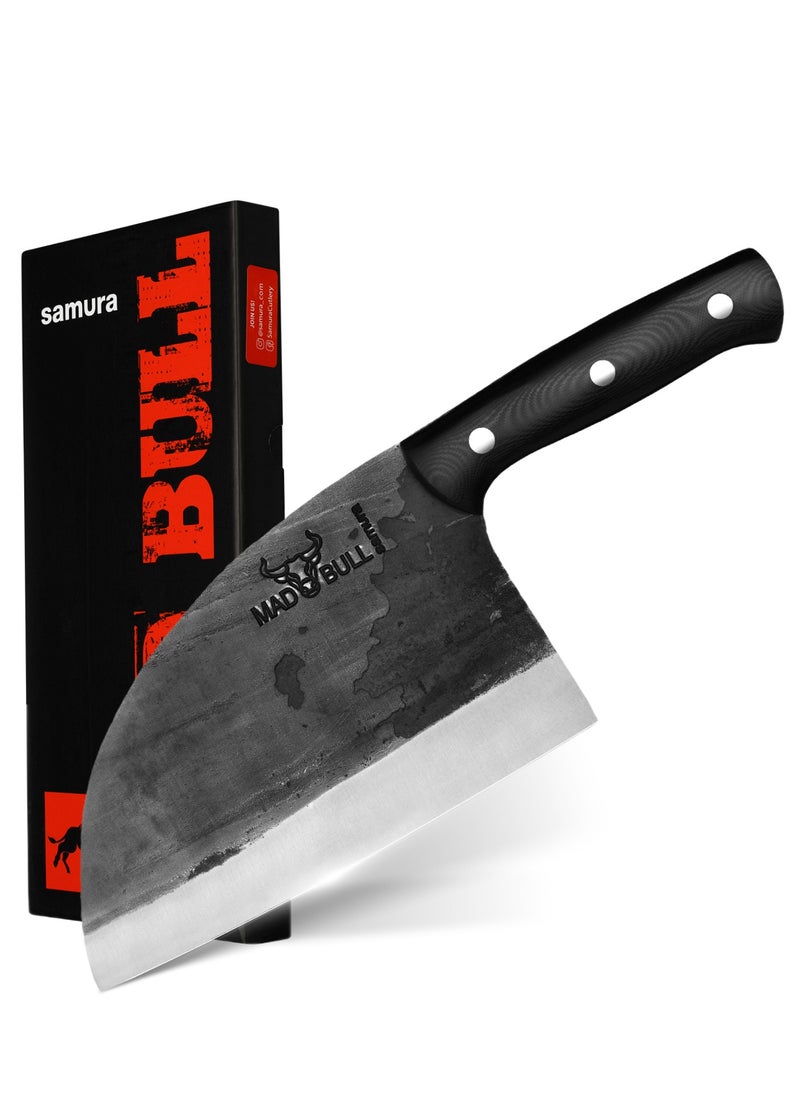 Samura Samura Mad Bull Serbian Chef’s Knife Black Handle | 7 Inch Handle | Durable | AUS-8 Hammered Stainless Steel | G-10 Handle Material | Hand Forged | Precison Cutting  - Image 1