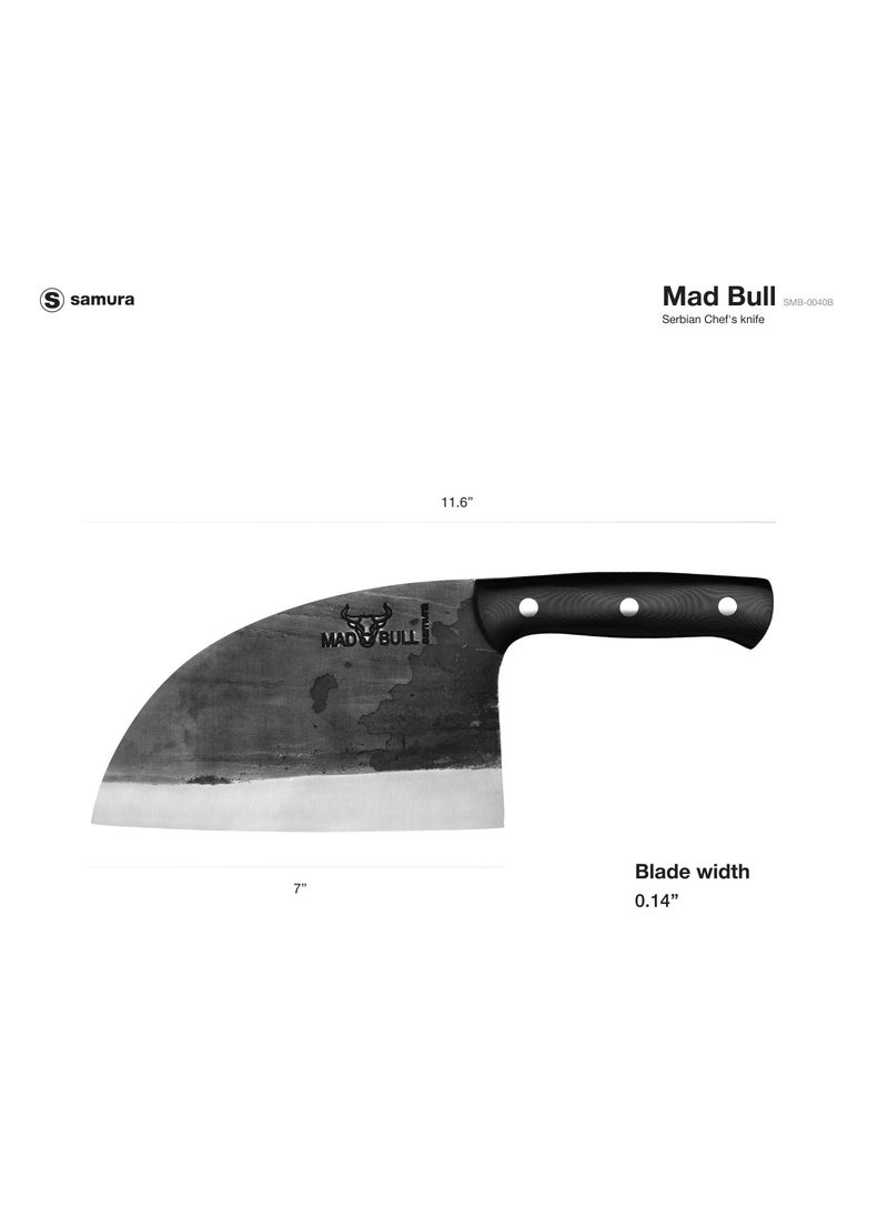 Samura Samura Mad Bull Serbian Chef’s Knife Black Handle | 7 Inch Handle | Durable | AUS-8 Hammered Stainless Steel | G-10 Handle Material | Hand Forged | Precison Cutting  - Image 4
