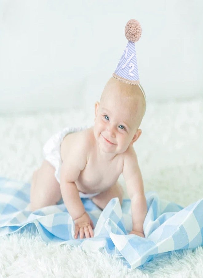 Agkvw Half Birthday Hat for boys - 1/2 Birthday crown, Six Months Party Decorations, Boho Blue Stripes Half Hat - Image 3