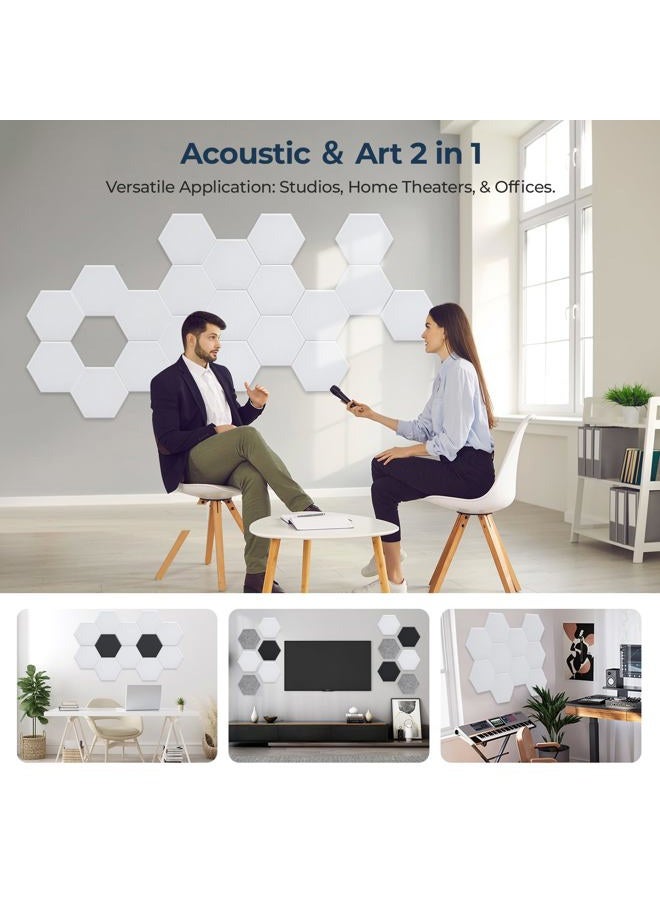 AUSLET 18 Pack Hexagon Acoustic Panels - High-Density Soundproof Wall Panels, 12" x 10" x 0.4" Self-Adhesive Acoustic Wall Panels for Home, Studio, Office (White) - Image 5