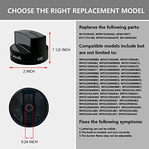 Reyhoar W10339442 Gas Range Knob Black Replacement Part for Whirlpool Range/Stove/Oven- Replaces WPW10339442, PS3507188 (1 Pack) - Image 4