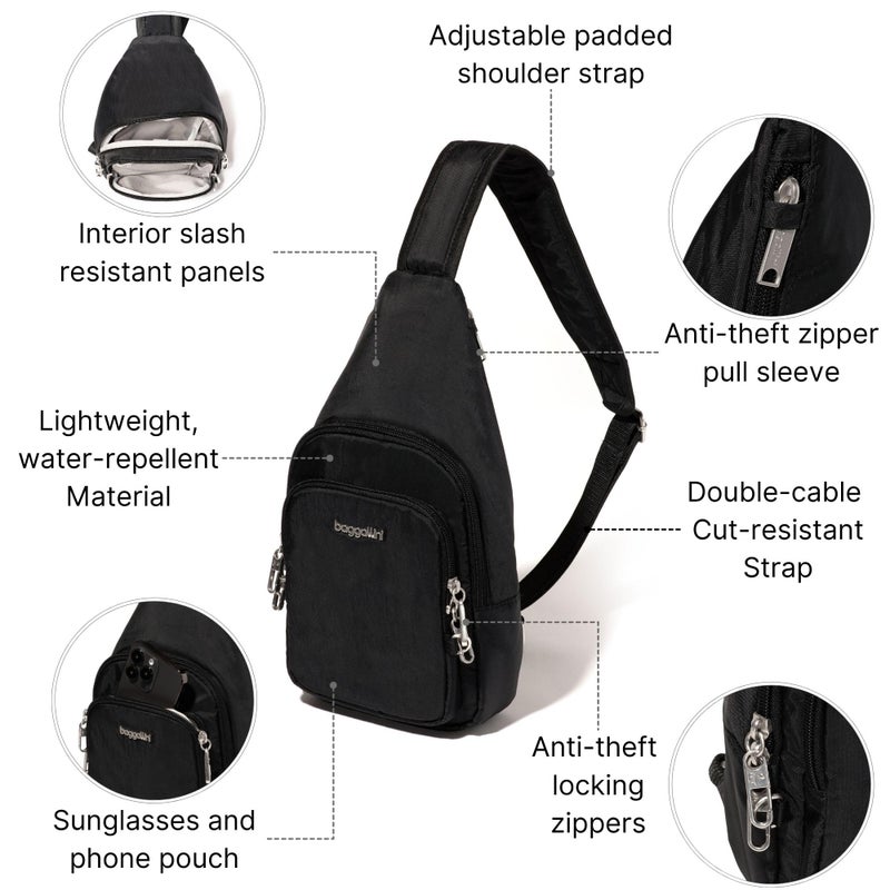Baggallini SecurtexÂ® Anti-Theft Daytripper Sling - 7x12" Travel Safe Crossbody Bag w/Locking Zippers, Slash-Resistance - Image 4