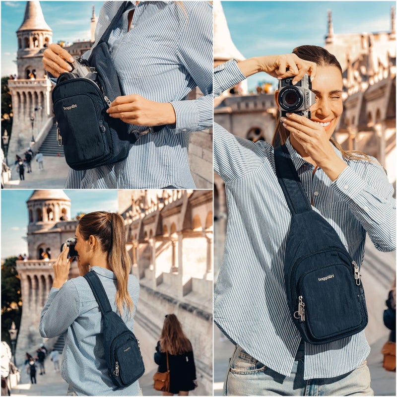 Baggallini SecurtexÂ® Anti-Theft Daytripper Sling - 7x12" Travel Safe Crossbody Bag w/Locking Zippers, Slash-Resistance - Image 2