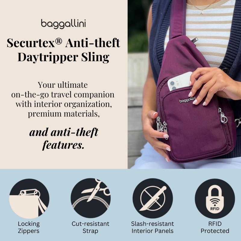 Baggallini SecurtexÂ® Anti-Theft Daytripper Sling - 7x12" Travel Safe Crossbody Bag w/Locking Zippers, Slash-Resistance - Image 3