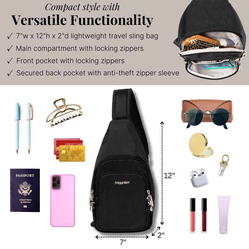 Baggallini SecurtexÂ® Anti-Theft Daytripper Sling - 7x12" Travel Safe Crossbody Bag w/Locking Zippers, Slash-Resistance - Image 5