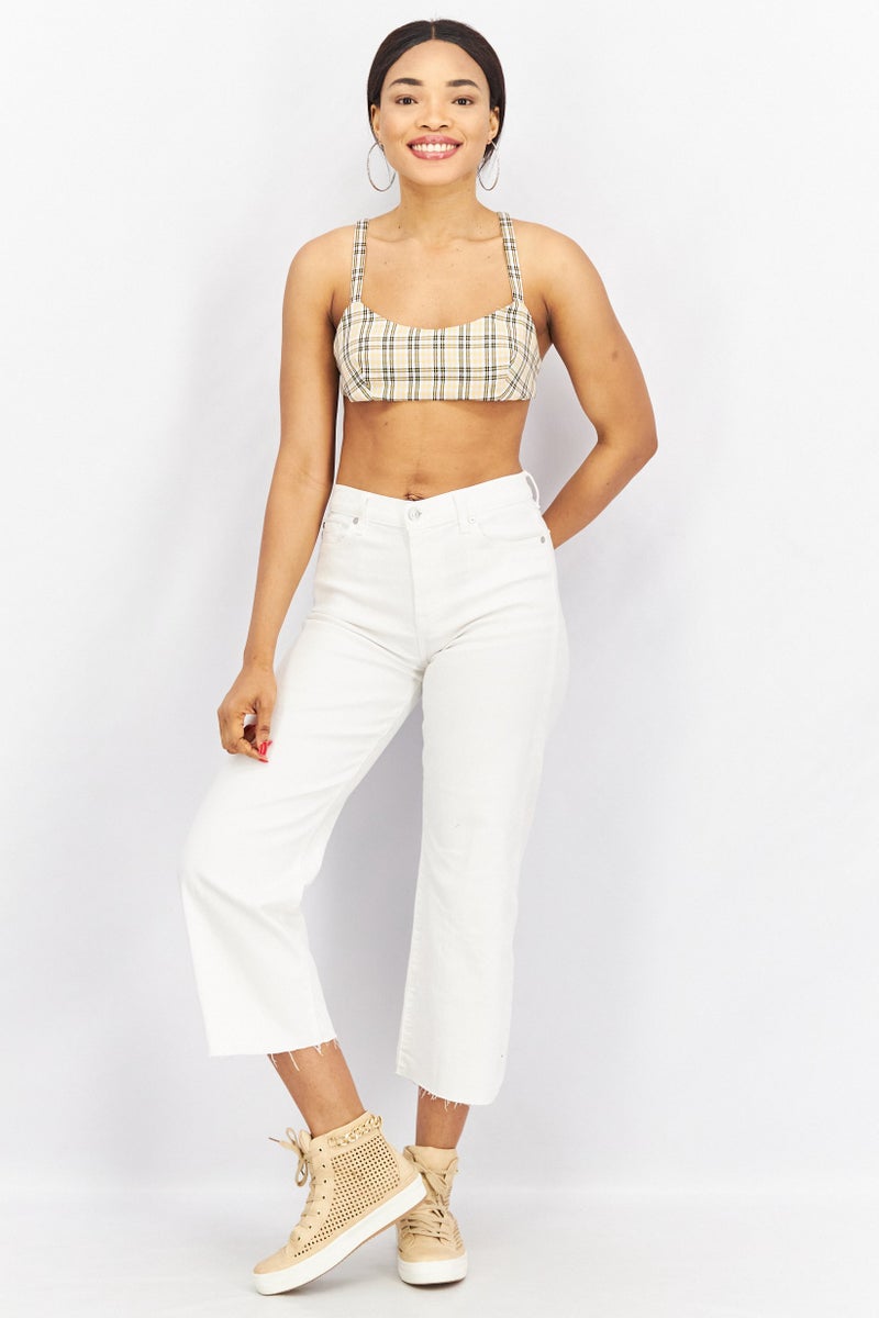 Collusion Women Non Padded Unlined Check Bralette Top, Yellow Combo - Image 4