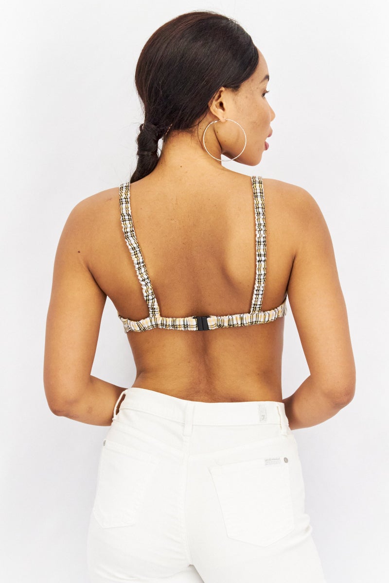 Collusion Women Non Padded Unlined Check Bralette Top, Yellow Combo - Image 2