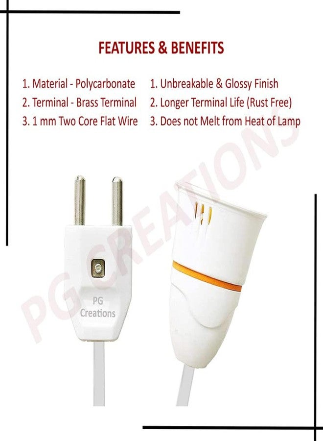 PG Creations Multipurpose Bulb Holder with Extension Cable, Bulb Holder with Flexible Wire & 2-Pin Plug for Festive Decorations, B22 Holder Socket, White, 10 Meters, Pack of 1 - Image 2