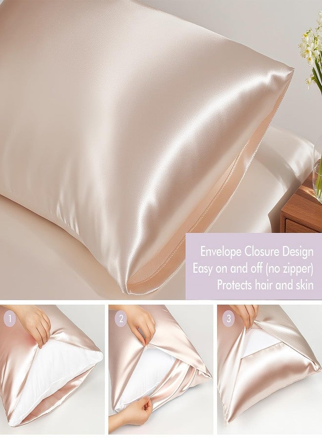 KISMETICS - Vegan Silk Sleep Set, Vegan Silk Pillowcase with Large Scrunchie and Eye Mask for Hair and Skin, Self Care Essential Satin Night Routine Kit (Light Pink Color) - Image 3