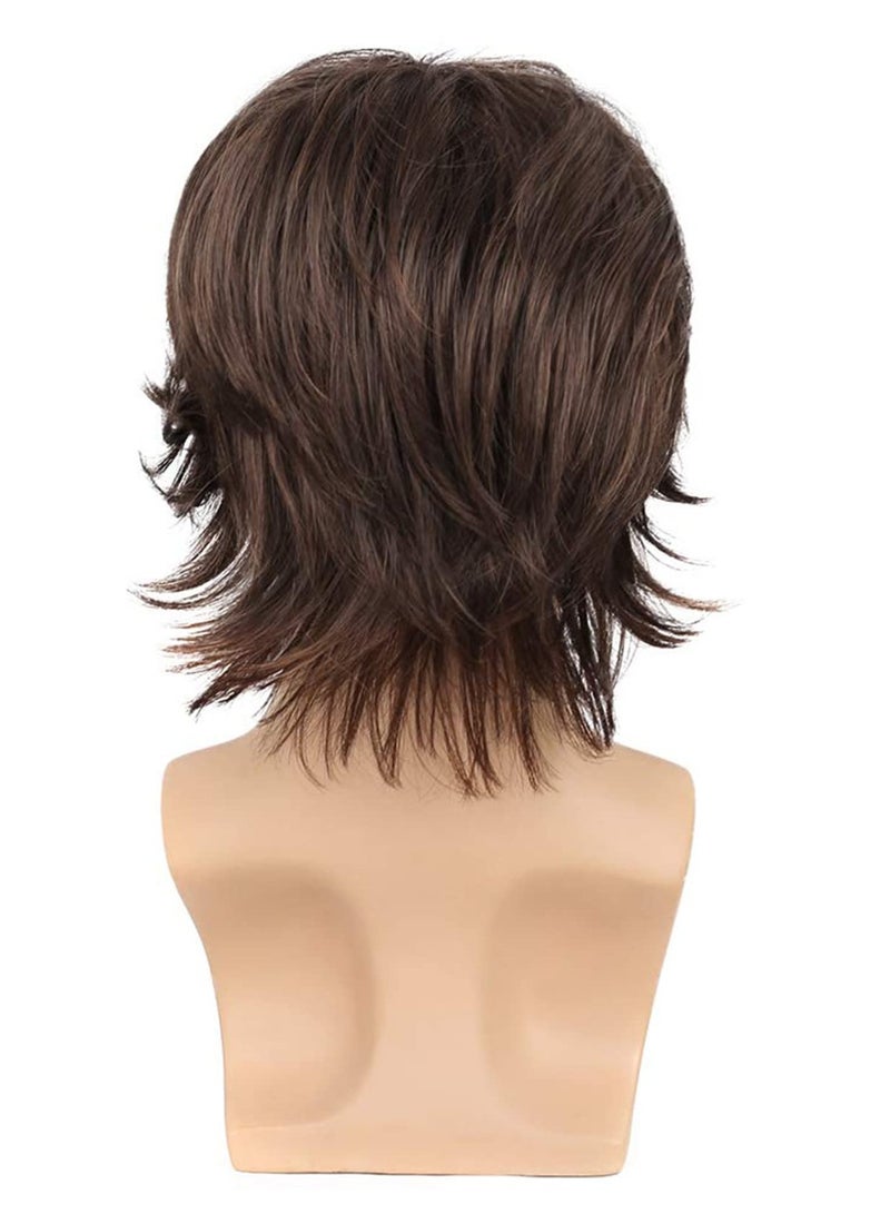 Excefore Short Brown Wig For Mens, Handsome Natural Fluffy Toupee For Men, Synthetic Hair Replacement Systems Hairpieces With Wig Cap, For Office Party Cosplay Daily Social, Brown - Image 4