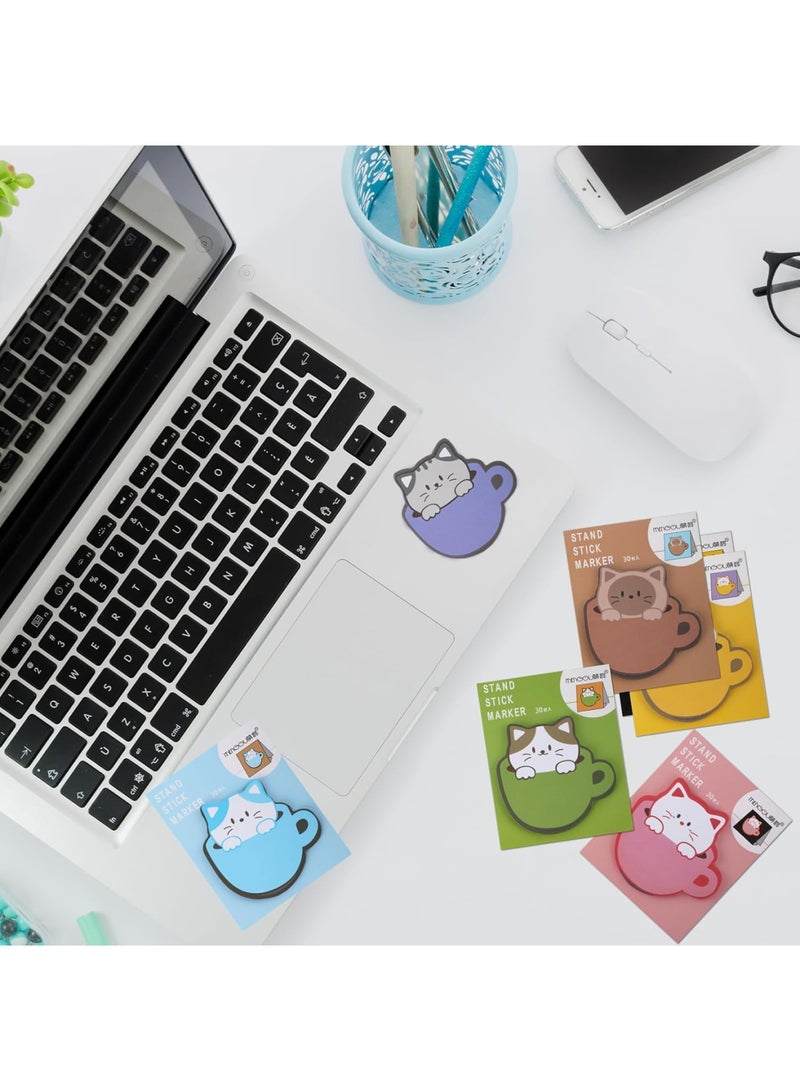 SOLARAE ملاحظات لاصقة، مجموعة ملاحظات لاصقة على شكل قطة، 16 حزمة ملاحظات كرتونية لاصقة ذاتية للمكتب والمدرسة والمنزل، دفاتر ملاحظات للطلاب، هدايا لزملاء الغرفة، لوازم تبويب - Image 4