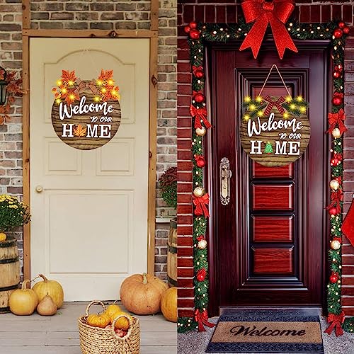 IDATOO Interchangeable Welcome Home Sign, Front Door Decor With 4 Seasonal Wreaths and 21 Changeable Icons, Rustic Wood Wall Porch Hanger for Holiday Halloween Christmas Housewarming Gift (Brown) - Image 3