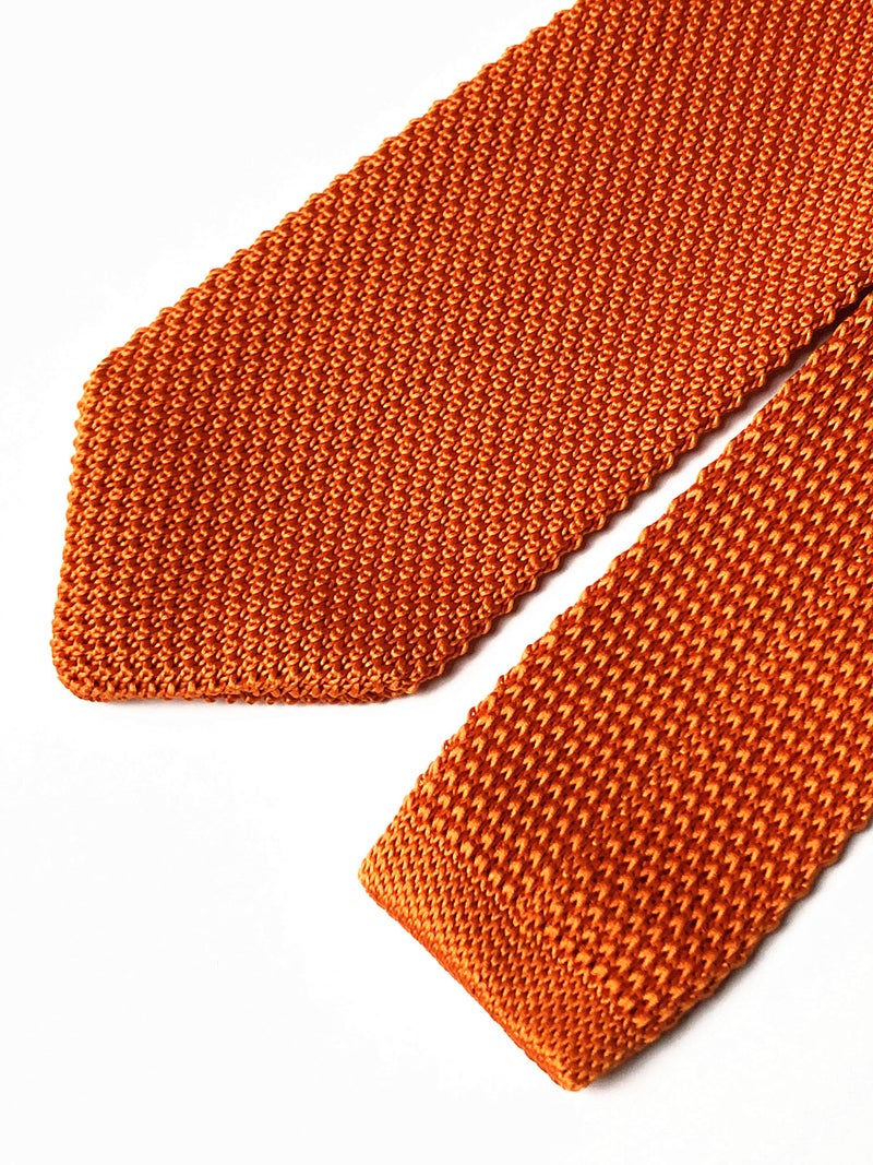 Secdtie Men Boys Woven Silk Solid Orange Summer Skinny Tie Slim Plain Necktie 027 - Image 3