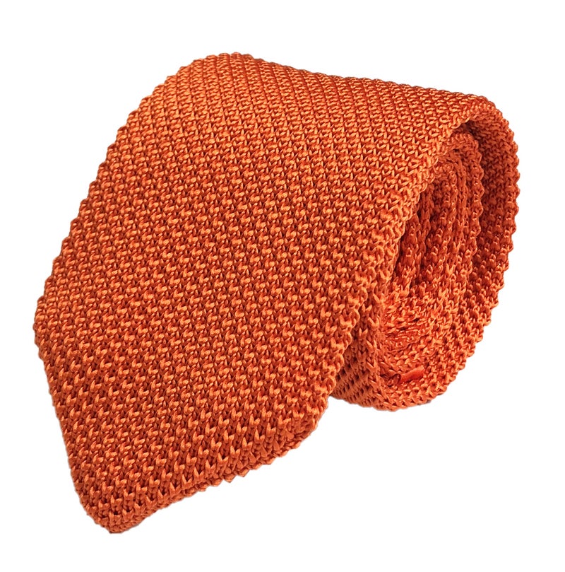 Secdtie Men Boys Woven Silk Solid Orange Summer Skinny Tie Slim Plain Necktie 027 - Image 5