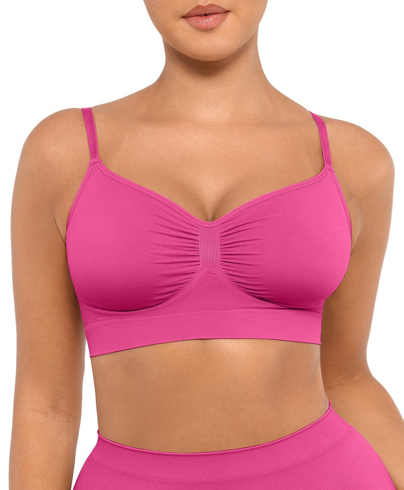 FeelinGirl Push Up Bras for Women Seamless Smooth Brassiere Wire Free Plus Size Bralettes Pink XX-Large - Image 1