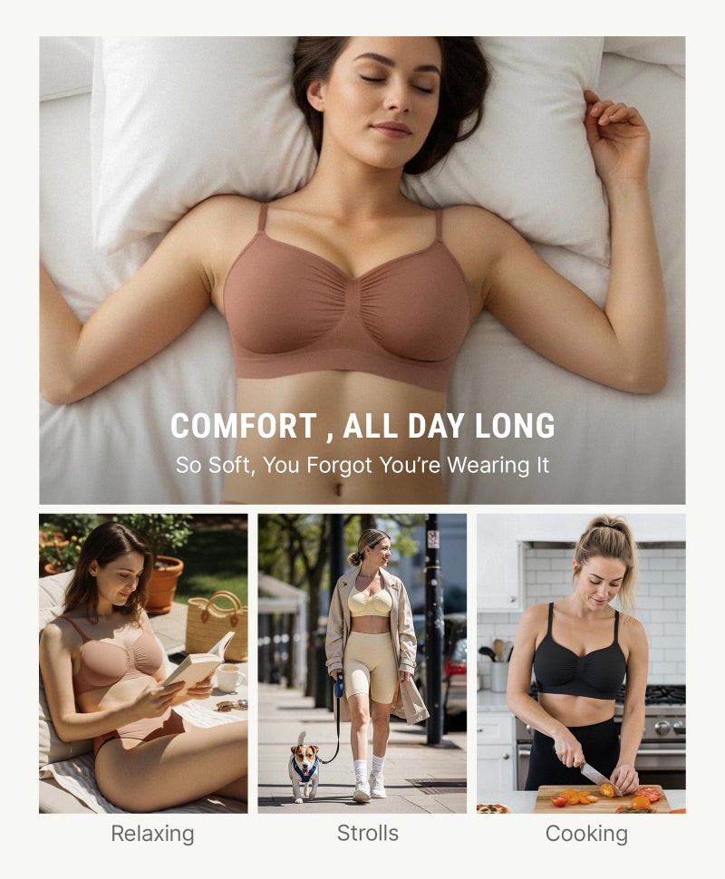 FeelinGirl Push Up Bras for Women Seamless Smooth Brassiere Wire Free Plus Size Bralettes Pink XX-Large - Image 4