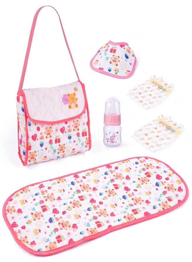BABESIDE مجموعة إكسسوارات دمية الأطفال حديثي الولادة من بابسايد، 6 قطع، مناسبة للدمى من 17 إلى 22 بوصة، تتضمن حقيبة طعام وحفاضات مع مريلة وزجاجة رضاعة وحفاضات ووسادة تغيير، هدية لعبة للبنات (الدمية غير متضمنة). - Image 1