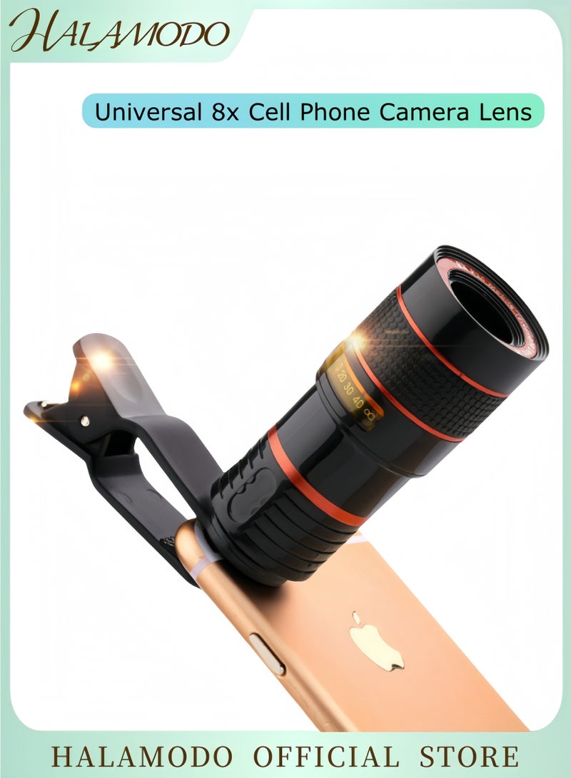 هالامودو عدسة كاميرا الهاتف المحمول العالمية 8x، عدسة تكبير تلسكوبية بمشبك، زاوية واسعة/ماكرو/عين السمكة/منظار متعدد الزوايا/CPL، لمعظم هواتف iPhone الذكية - Image 1