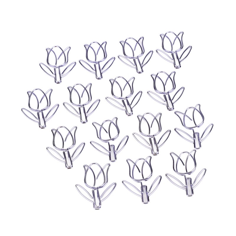 Tulip Paper Clips 50 Pieces Durable Rustproof Metal - Cute Purple Tulip Shape Flower Clips for Paper Organization, Bookmark, Study and Work - Image 3