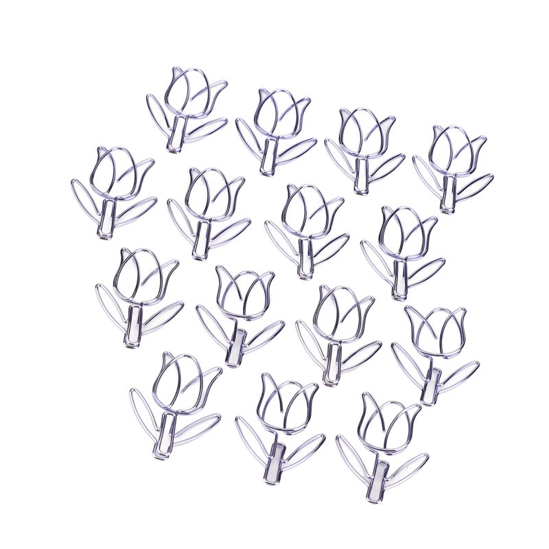 Tulip Paper Clips 50 Pieces Durable Rustproof Metal - Cute Purple Tulip Shape Flower Clips for Paper Organization, Bookmark, Study and Work - Image 5