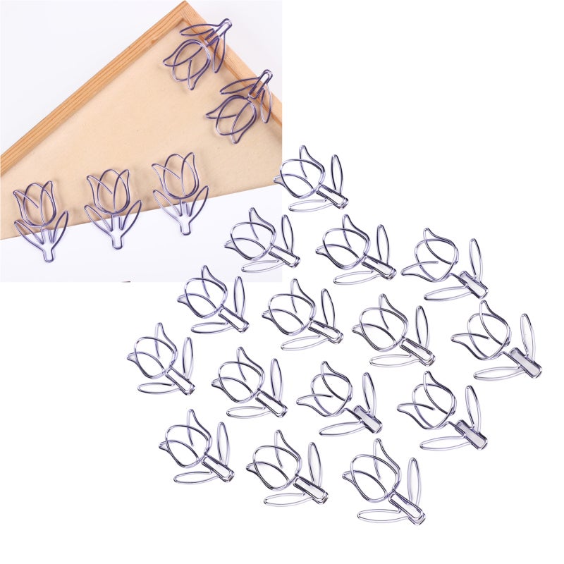 Tulip Paper Clips 50 Pieces Durable Rustproof Metal - Cute Purple Tulip Shape Flower Clips for Paper Organization, Bookmark, Study and Work - Image 4