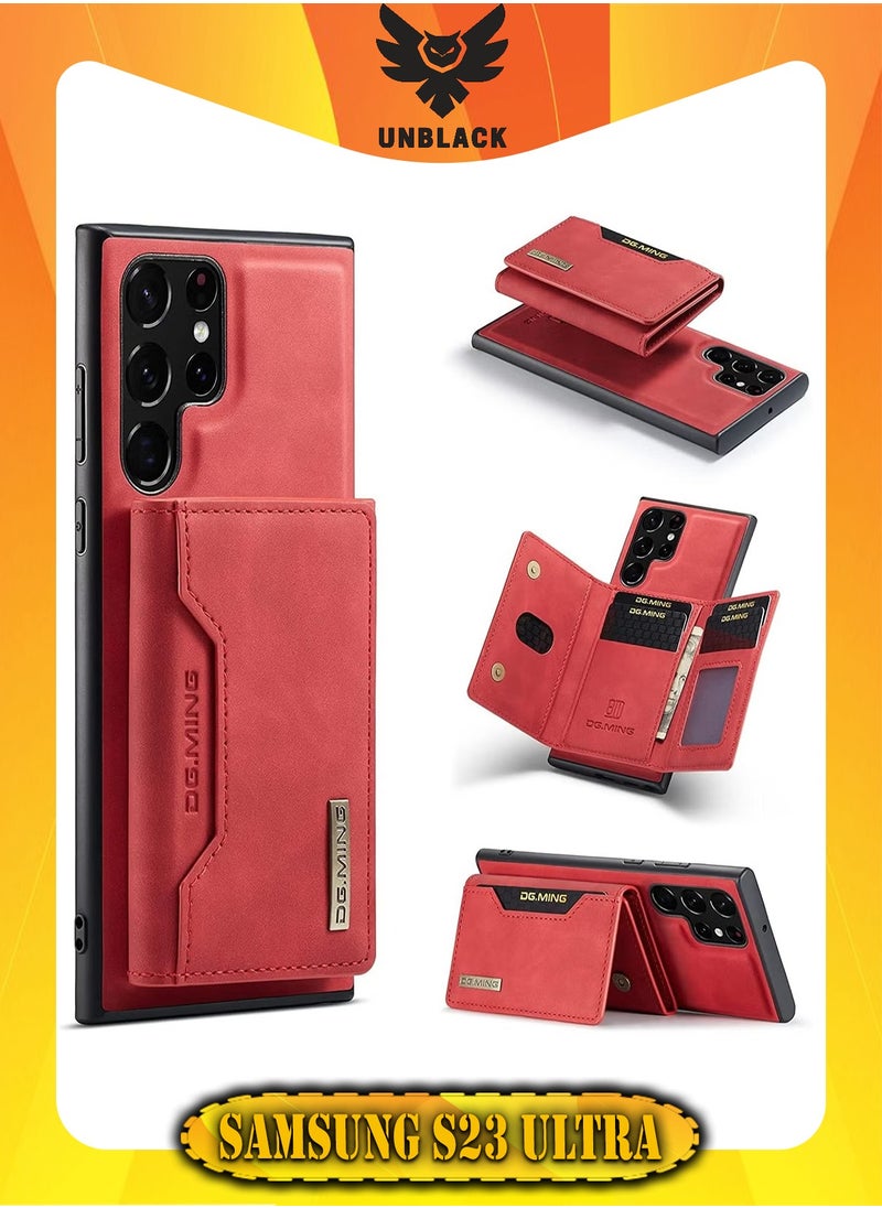 DGMING Wallet Case for Samsung Galaxy S23 Ultra, DG.MING Premium Leather Phone Case Back Cover Magnetic Detachable with Trifold Wallet Card Holder Pocket for Samsung Galaxy S23 Ultra (Red)  - Image 1