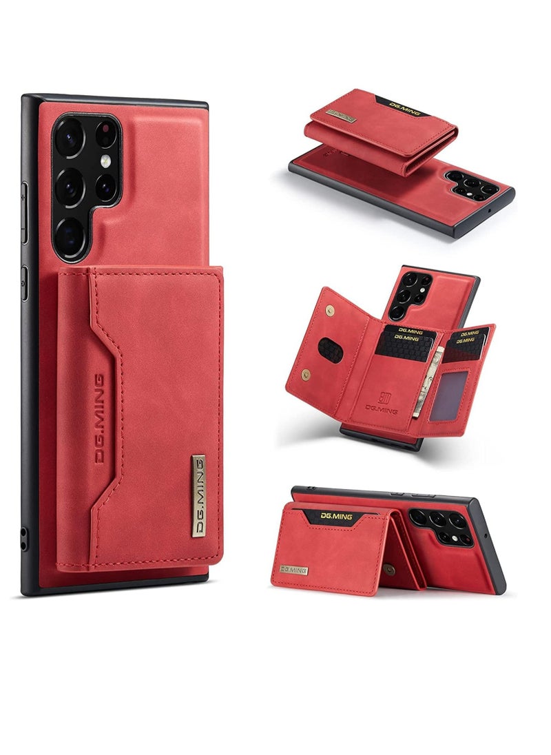 DGMING Wallet Case for Samsung Galaxy S23 Ultra, DG.MING Premium Leather Phone Case Back Cover Magnetic Detachable with Trifold Wallet Card Holder Pocket for Samsung Galaxy S23 Ultra (Red)  - Image 2
