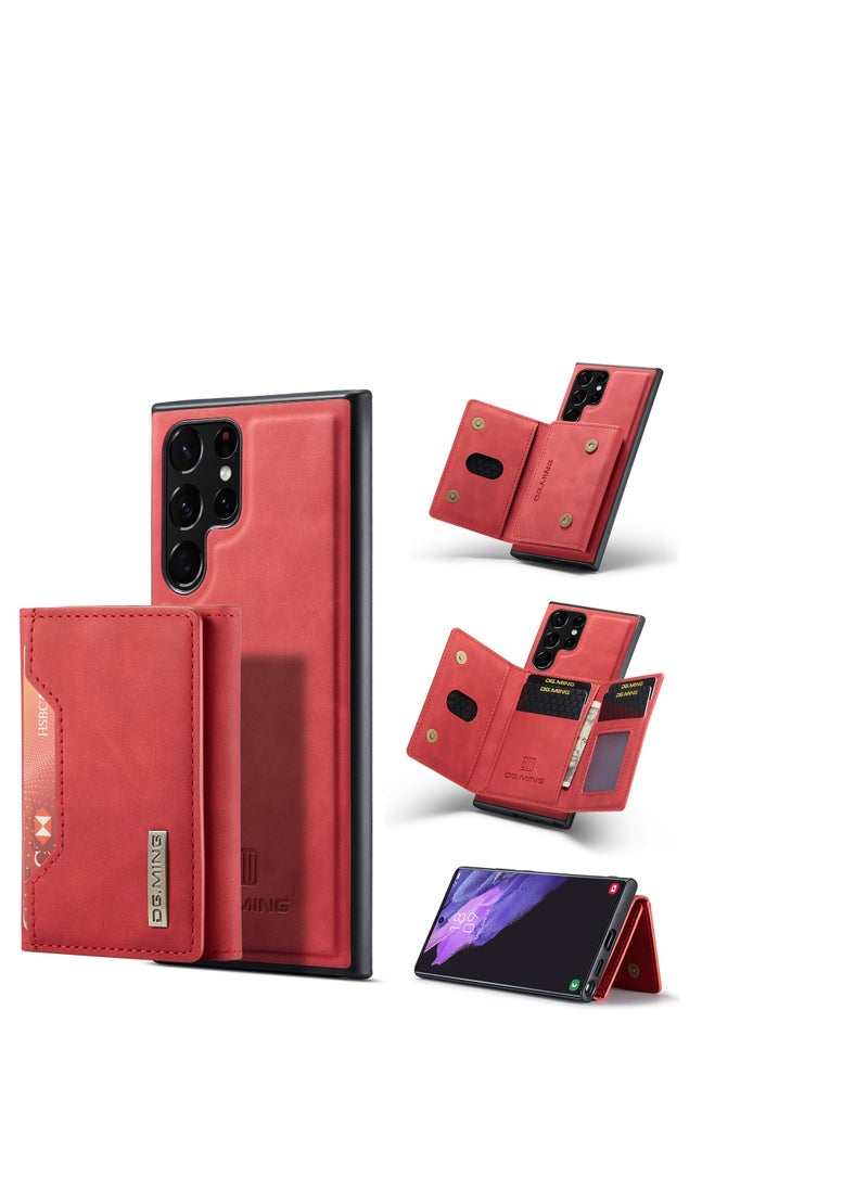 DGMING Wallet Case for Samsung Galaxy S23 Ultra, DG.MING Premium Leather Phone Case Back Cover Magnetic Detachable with Trifold Wallet Card Holder Pocket for Samsung Galaxy S23 Ultra (Red)  - Image 3