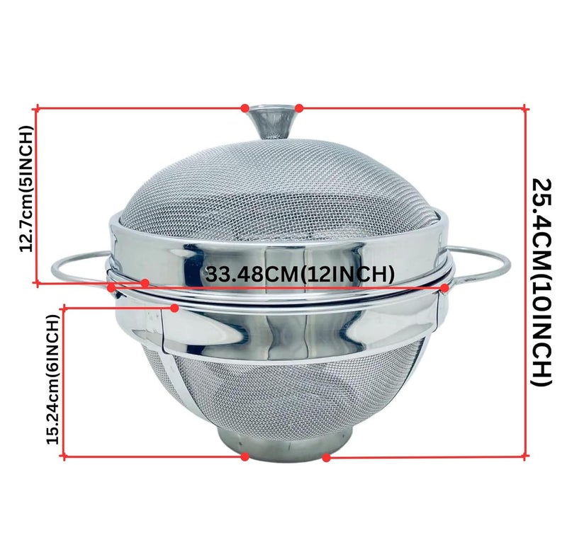 DARKNESS Stainless Steel Fruits Vegetables Basket with Lid Suitable for Dining Table Decor and Kitchen Silver 12 INCH - Image 2