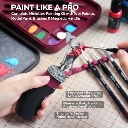 Nicpro AllInOne Miniature Painting Kit Including 18 Colors Model Paint Wet Palette 11PCS Detail Paint Brushes Drybrush Magnetic Painting Handle 2PCS Sponges 50PCS Pallet Paper and Brush Holder - Image 3