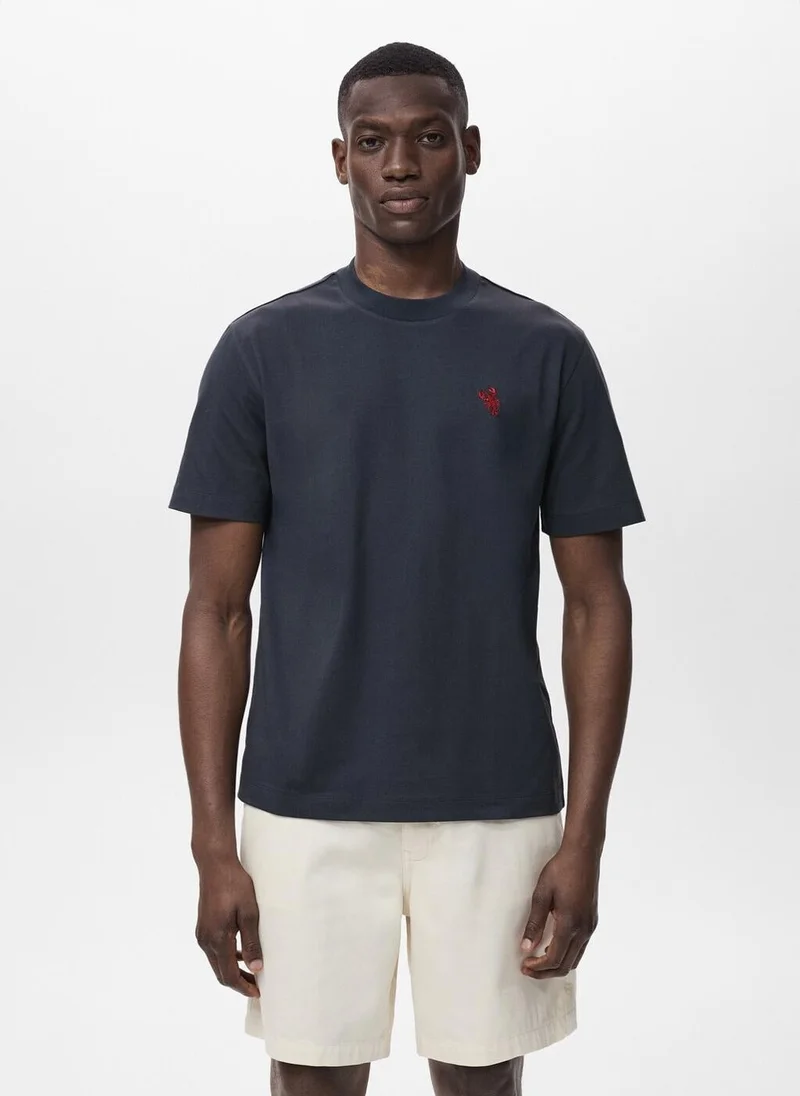 Mango Man 100% cotton t-shirt with embroidered detail