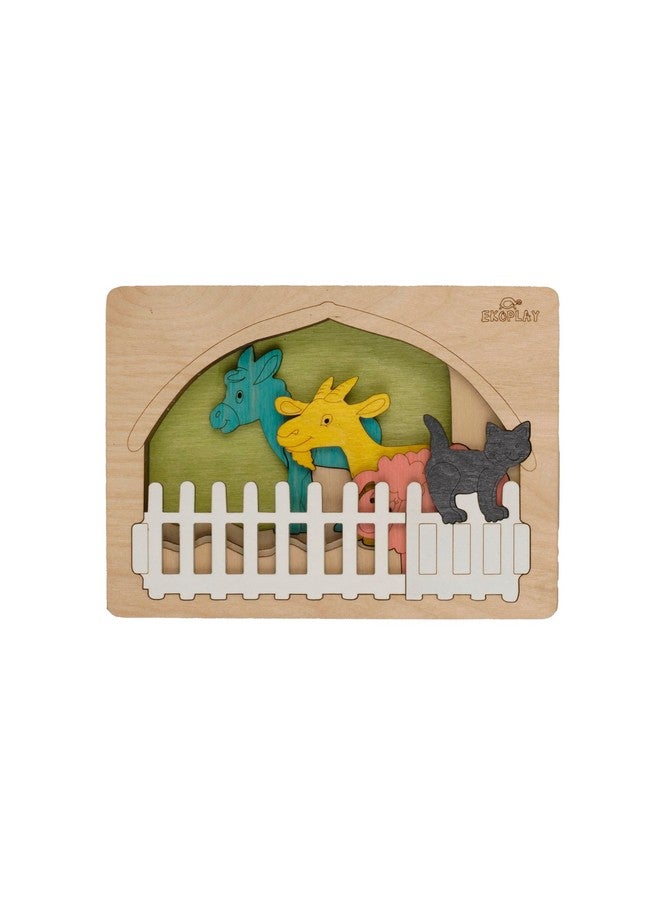 Ekoplay Farm Animals Multilayered Wooden Puzzles For Kids | 6 Piece Jigsaw Puzzle For Preschool Kids | Learning Educational Toys Gifts For Boys Girls 3+ Years - Image 1
