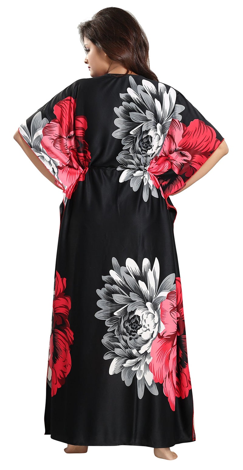 Noty Store Noty Women's Kaftan Nighty | Serena Fabric | Floral Print Maxi | Short Sleeves | V Shaped Neck (XXXX-Large, Red & Black) - Image 4