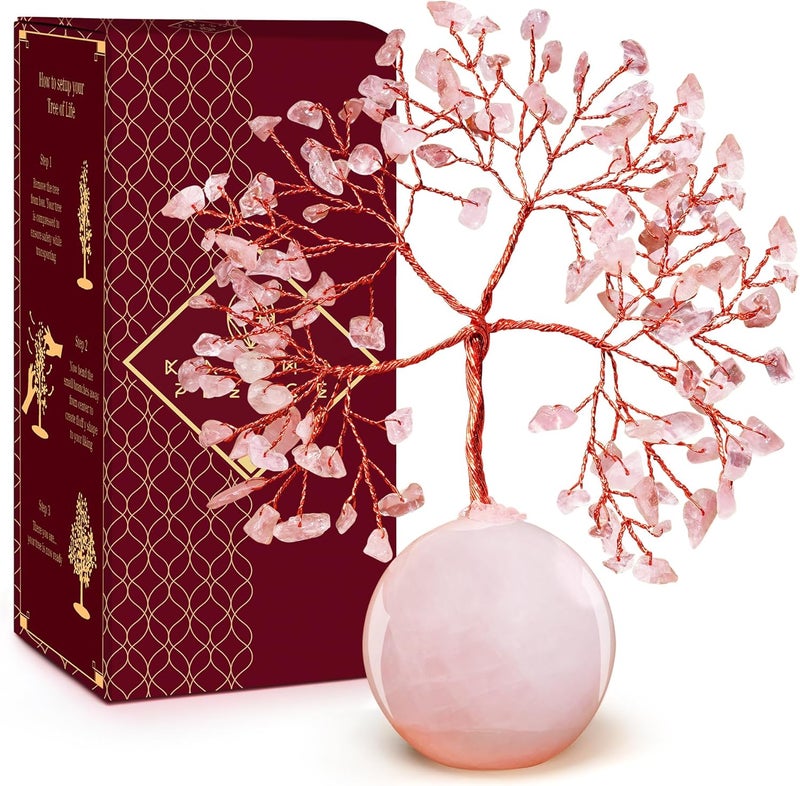 KARMAPLEDGE Rose Quartz Crystal Tree of Life Gifts for Women, Office Decor, Healing Crystal and Stones Chakra Tree for Positive Energy, Reiki Healing, Meditation, Good Luck, Spiritual, Birthday Gifts - Image 1
