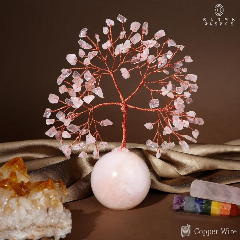 KARMAPLEDGE Rose Quartz Crystal Tree of Life Gifts for Women, Office Decor, Healing Crystal and Stones Chakra Tree for Positive Energy, Reiki Healing, Meditation, Good Luck, Spiritual, Birthday Gifts - Image 5
