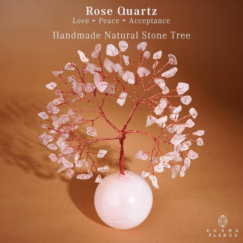 KARMAPLEDGE Rose Quartz Crystal Tree of Life Gifts for Women, Office Decor, Healing Crystal and Stones Chakra Tree for Positive Energy, Reiki Healing, Meditation, Good Luck, Spiritual, Birthday Gifts - Image 2