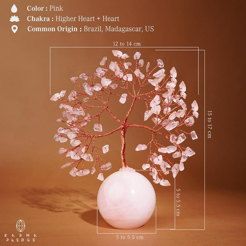 KARMAPLEDGE Rose Quartz Crystal Tree of Life Gifts for Women, Office Decor, Healing Crystal and Stones Chakra Tree for Positive Energy, Reiki Healing, Meditation, Good Luck, Spiritual, Birthday Gifts - Image 3