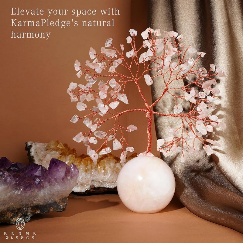 KARMAPLEDGE Rose Quartz Crystal Tree of Life Gifts for Women, Office Decor, Healing Crystal and Stones Chakra Tree for Positive Energy, Reiki Healing, Meditation, Good Luck, Spiritual, Birthday Gifts - Image 4