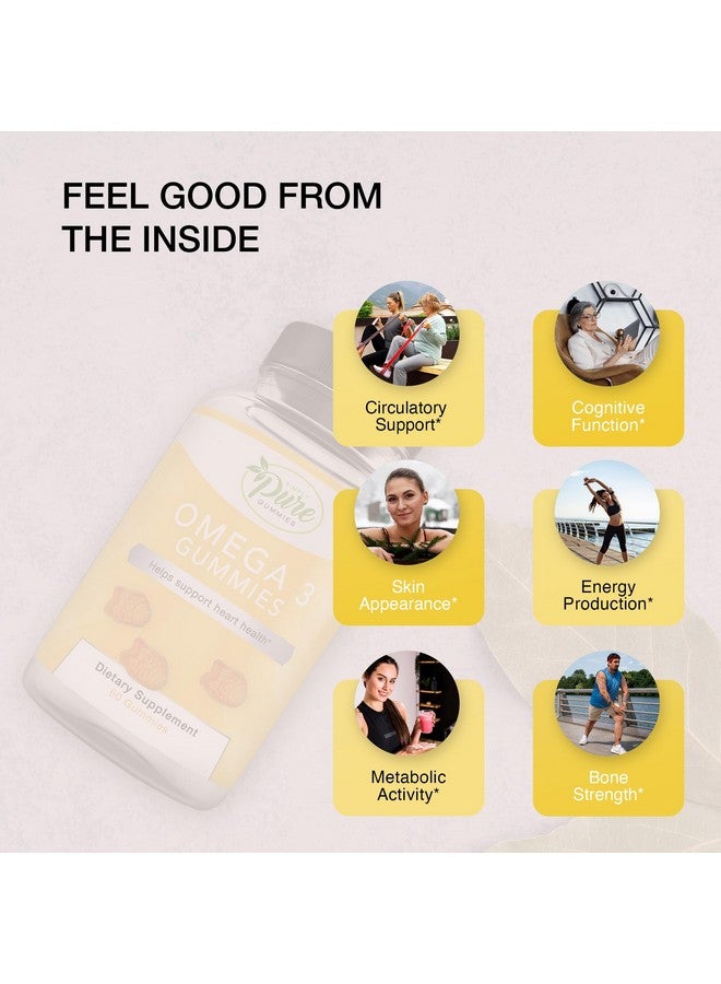 Pure By Nature جومي أوميغا 3 النقي من الطبيعة للبالغين والأطفال، مكملات أحماض أوميغا 3 الدهنية مع أوميغا 3 6 9 لدعم الدورة الدموية، نكهة البرتقال بدون زيت السمك، إمداد لمدة 60 يومًا (60 حبة) - Image 3