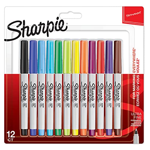 Sharpie Permanent Markers | Ultra Fine Point for Precise Marks | Assorted Colours | 12 Marker Pens - Image 1