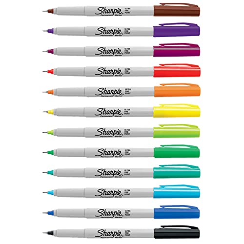 Sharpie Permanent Markers | Ultra Fine Point for Precise Marks | Assorted Colours | 12 Marker Pens - Image 2