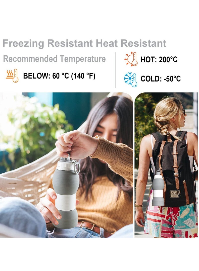 SYOSI Collapsible Water Bottles BPA Free Silicone Travel Mug Reusable Water Bottle for Hot and Cold Drinks Portable Leak-Proof Sports Water Bottle with Hiking Buckle Gray 20 Oz 600 ml  - Image 2