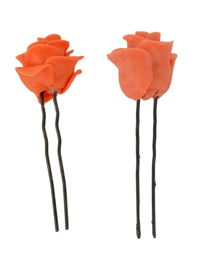 Unique Indian Crafts Orange Porcelain Hair Pin for Women (Pack of 2, SE-UIC-10) - Image 1