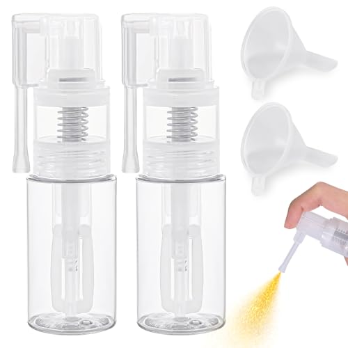 Matio 2 Pcs Glitter Duster Sprayer with 2 Funnels, 35ml Transparent Craft Spray Bottle, Empty Plastic Pump Multi-Purpose Edible Sprayer for Cake, Card, Flower, Scrapbooking, Cardmaking - Image 1