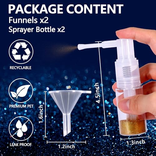 Matio 2 Pcs Glitter Duster Sprayer with 2 Funnels, 35ml Transparent Craft Spray Bottle, Empty Plastic Pump Multi-Purpose Edible Sprayer for Cake, Card, Flower, Scrapbooking, Cardmaking - Image 2