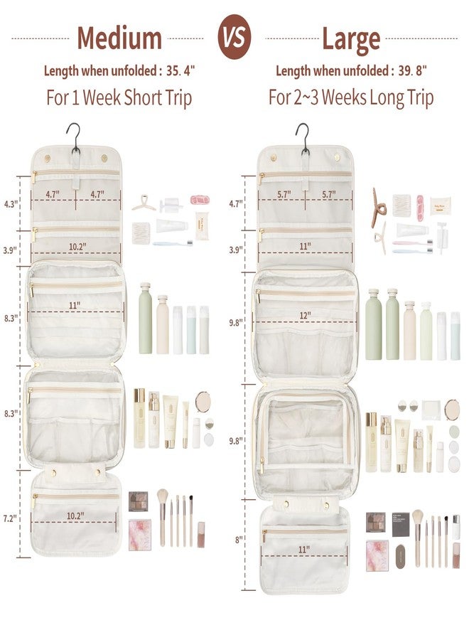 PACKISM Hanging Travel Toiletry Bag for Women - Fabric Travel Makeup Organizer with Detachable Makeup Bag and 4 Smart Large Compartments, for Full-Sized Toiletries, Off White (M) - Image 2