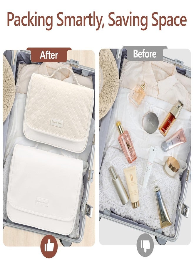 PACKISM Hanging Travel Toiletry Bag for Women - Fabric Travel Makeup Organizer with Detachable Makeup Bag and 4 Smart Large Compartments, for Full-Sized Toiletries, Off White (M) - Image 3