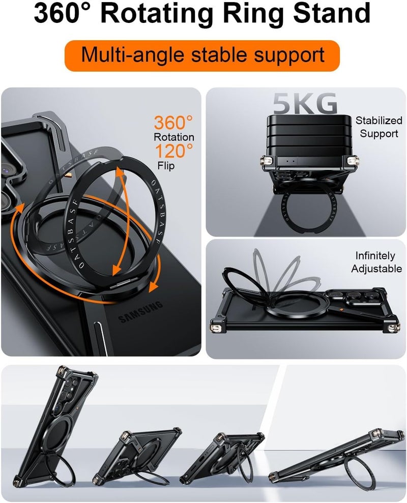 كاست ويف جراب على شكل حرف Z لهاتف Samsung Galaxy S24 Ultra، جراب واقٍ بمسند دوار 360 درجة، غطاء نحيف مقاوم للصدمات، معدن خفيف الوزن بدون إطار مع حامل حلقي مغناطيسي للرجال - Image 5