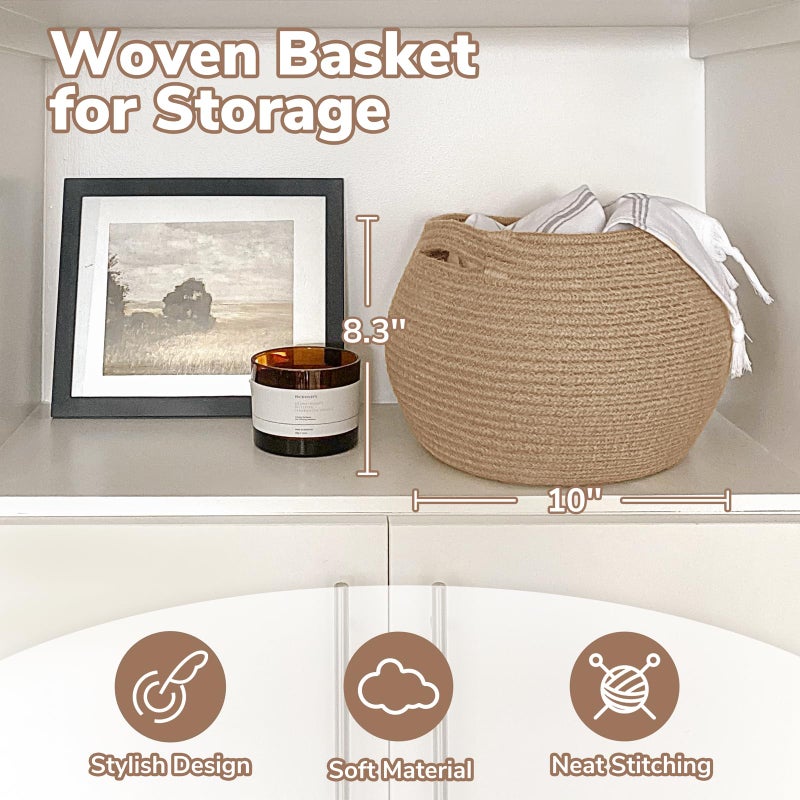 Goodpick Wicker Storage Basket for Living Room, Small Round Woven Basket for Toys, Towel, Bedroom, Children Corner Decoration Plant Baskets Indoor, Jute, 10"D x 8.3"H - Image 5