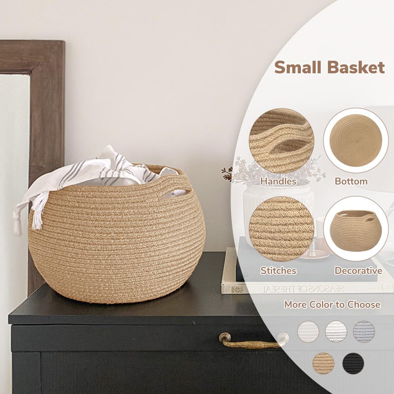Goodpick Wicker Storage Basket for Living Room, Small Round Woven Basket for Toys, Towel, Bedroom, Children Corner Decoration Plant Baskets Indoor, Jute, 10"D x 8.3"H - Image 2